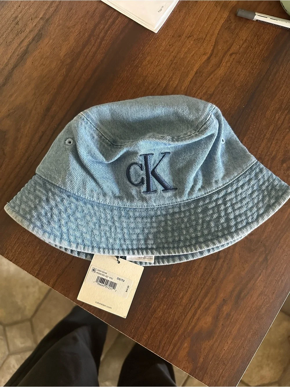 Calvin Klein Washed Denim Embroidered Logo Bucket Hat